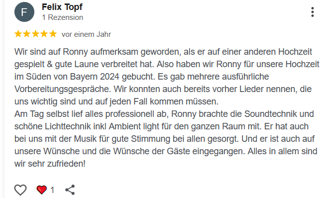 DJ Ronny LE. Bewertung Bewertung über ein DJ mit persönlichen Erfahrungen und Empfehlungen.