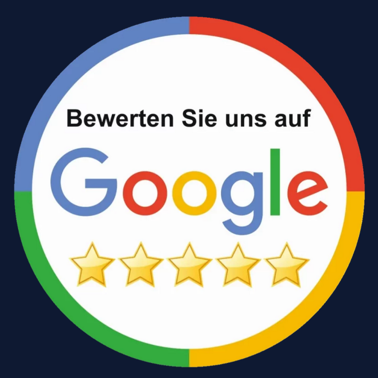 Google Bewertungs Symbol Bewertung mit fünf goldenen Sternen für Google.